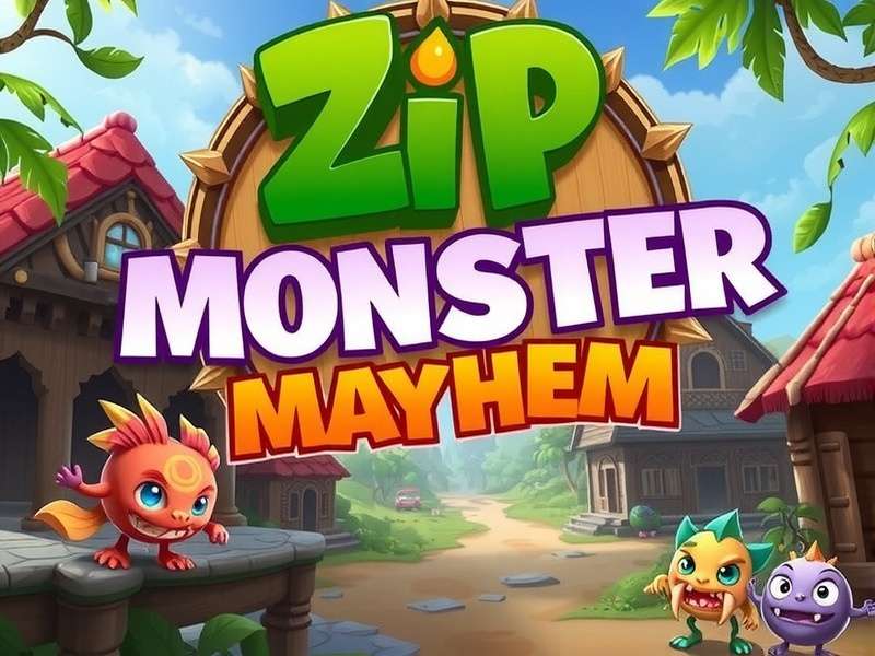 Zip Monster Mayhem - Official Game Banner Zip Monster Mayhem game banner featuring colorful Indian mythological monsters in a village setting