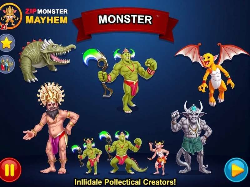 Zip Monster Mayhem - Monster Collection Zip Monster Mayhem screenshot showing a player's monster collection with Indian mythological creatures